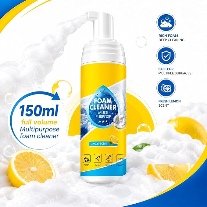 4-in-1 Multi-Purpose Foam Cleaner, All-Purpose Deep Cleaning Spraywith Sponge & Towel for Car Interior, Kitchen Grease, Bathroom Tiles, Sofa Upholstery (1 PCS)